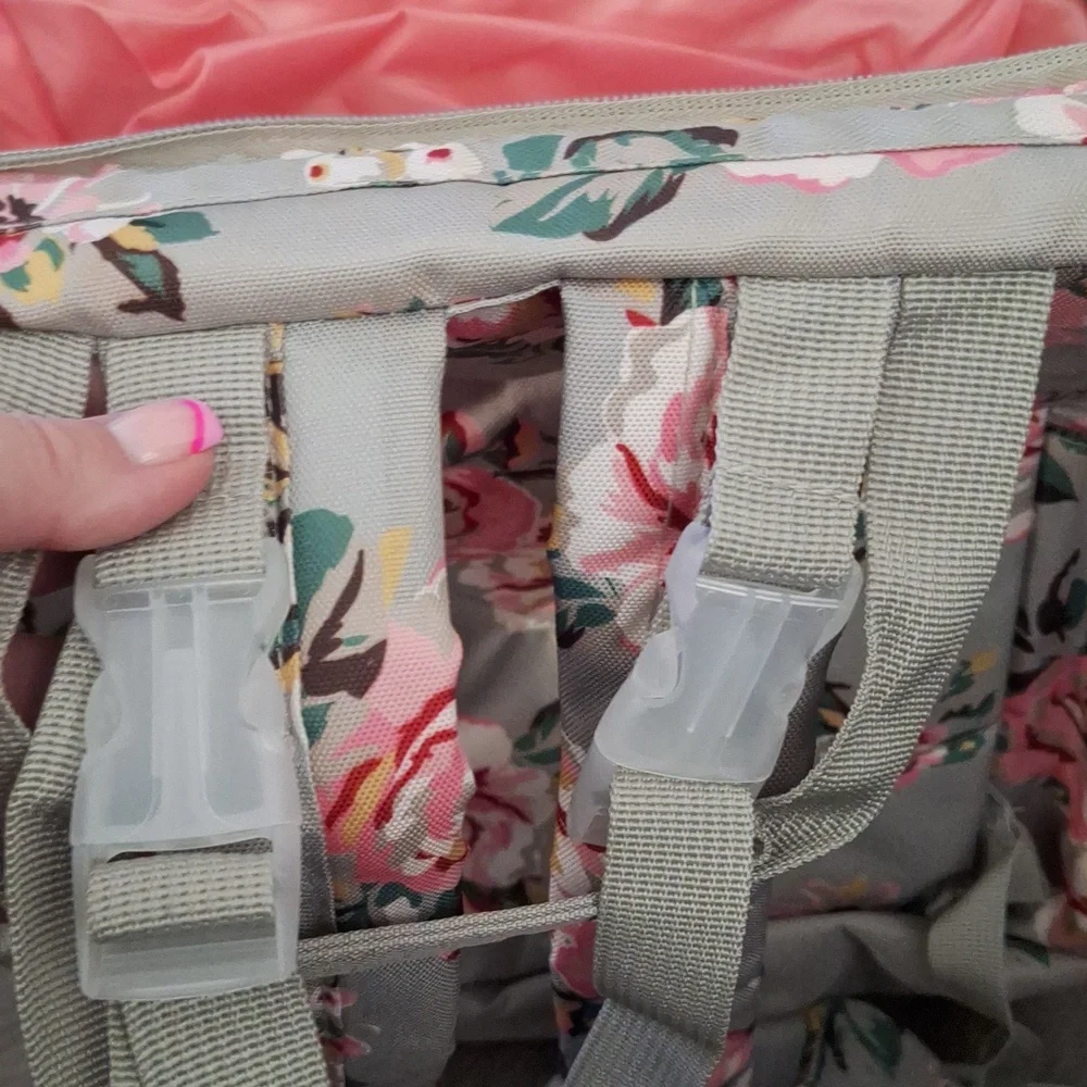 Floral Gray Diaper Bag Backpack with Interior Insulated Bottle Pocket